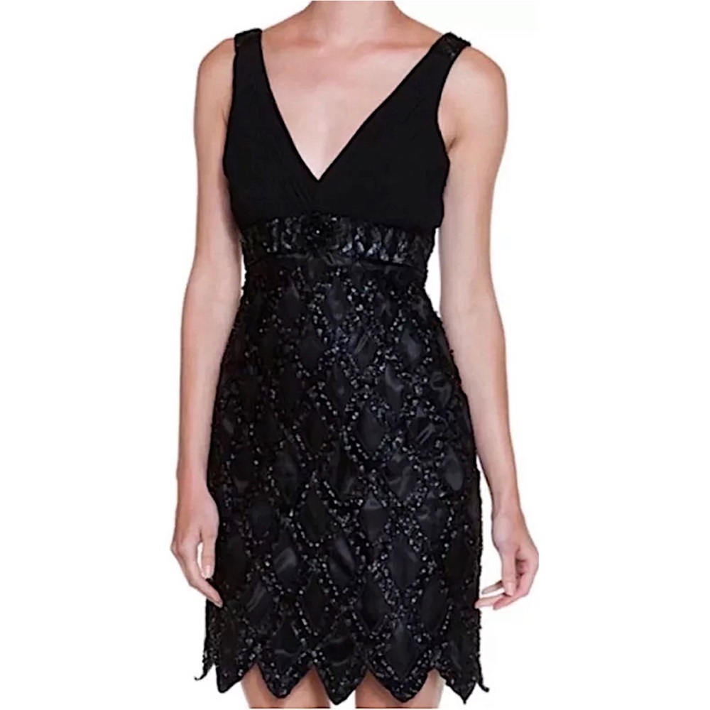 SUE WONG 10 Black Beaded Cocktail Party Formal Evening Dress